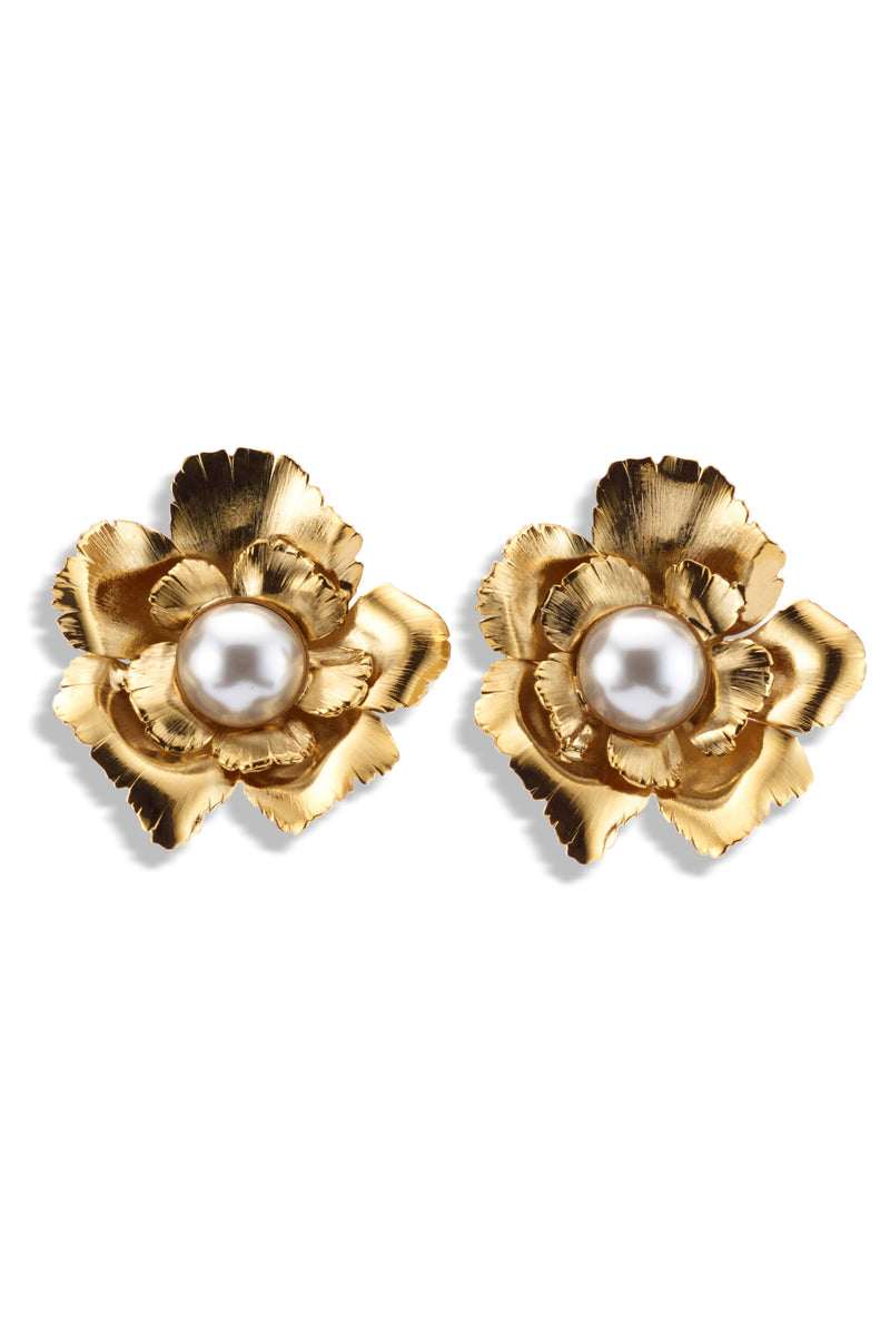 Jasmine Floral Pearl Button Earrings