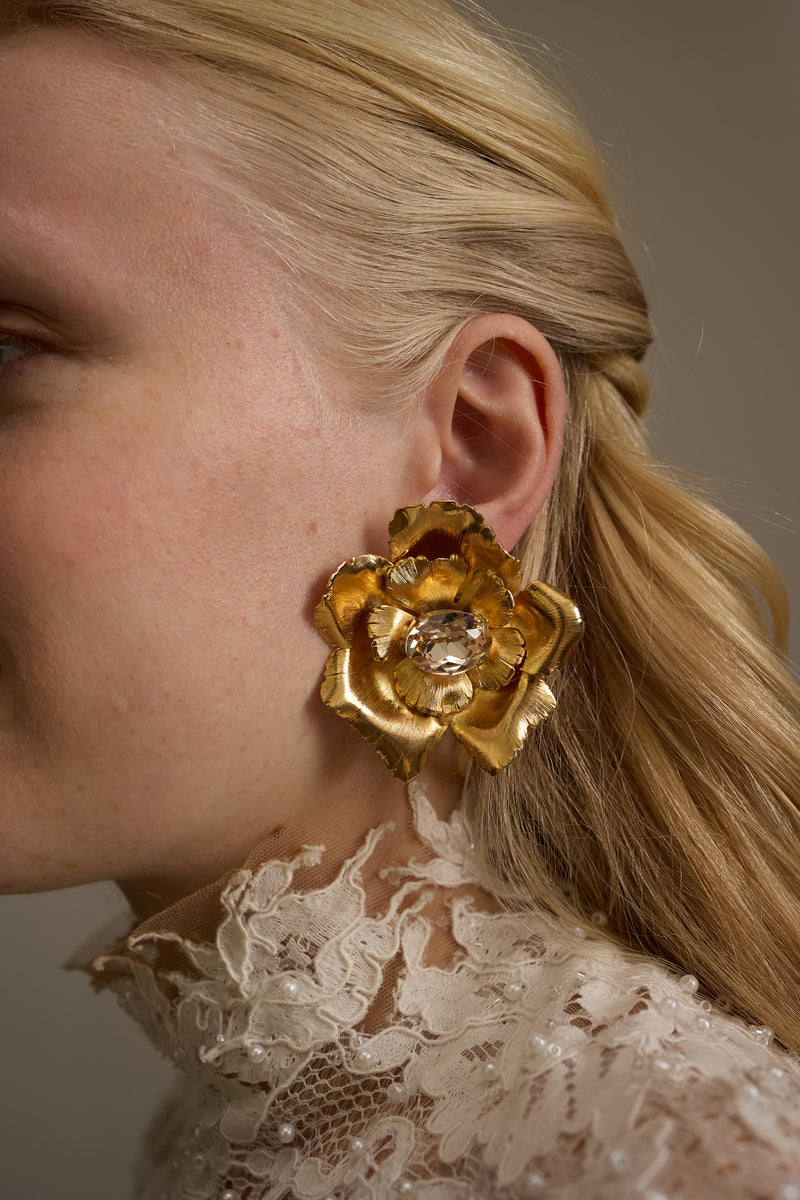 Jasmine Floral Crystal Button Earrings