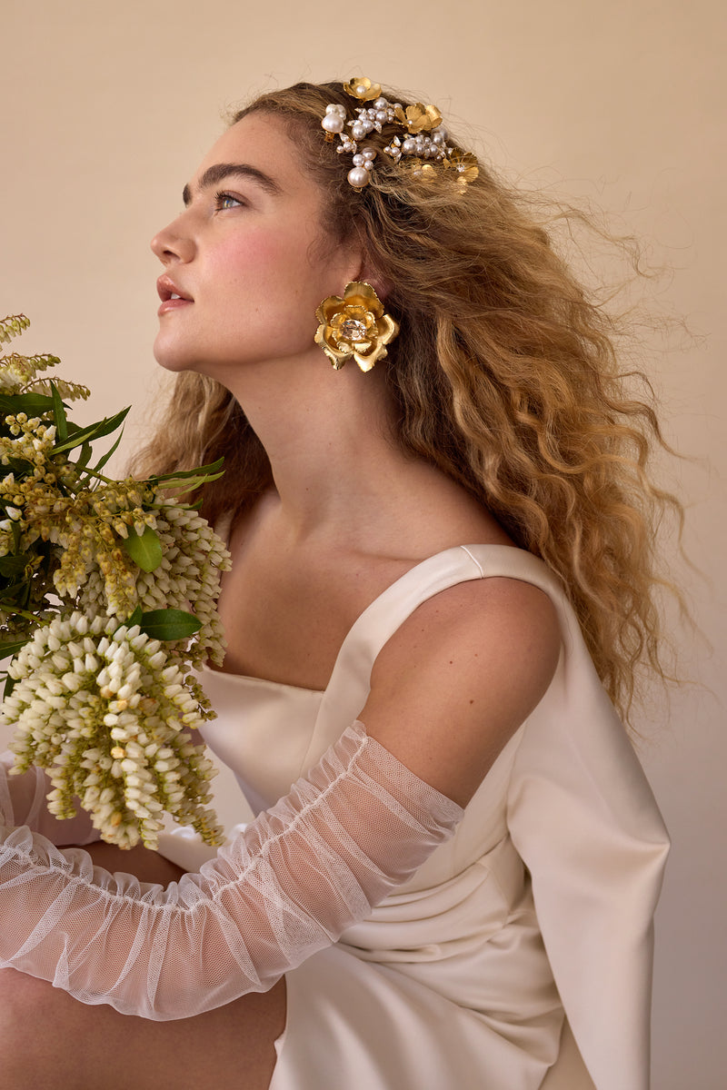 Jasmine Floral Crystal Button Earrings