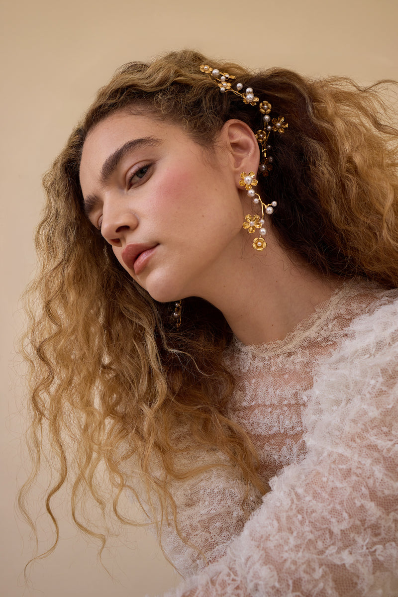 Brynn Floral Pearl Linear Earrings