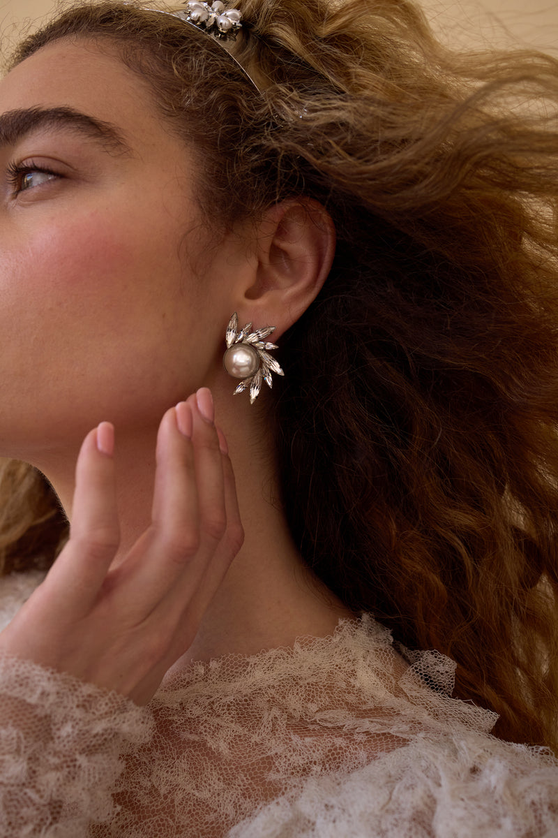 Avril Pearl and Crystal Stud Earrings