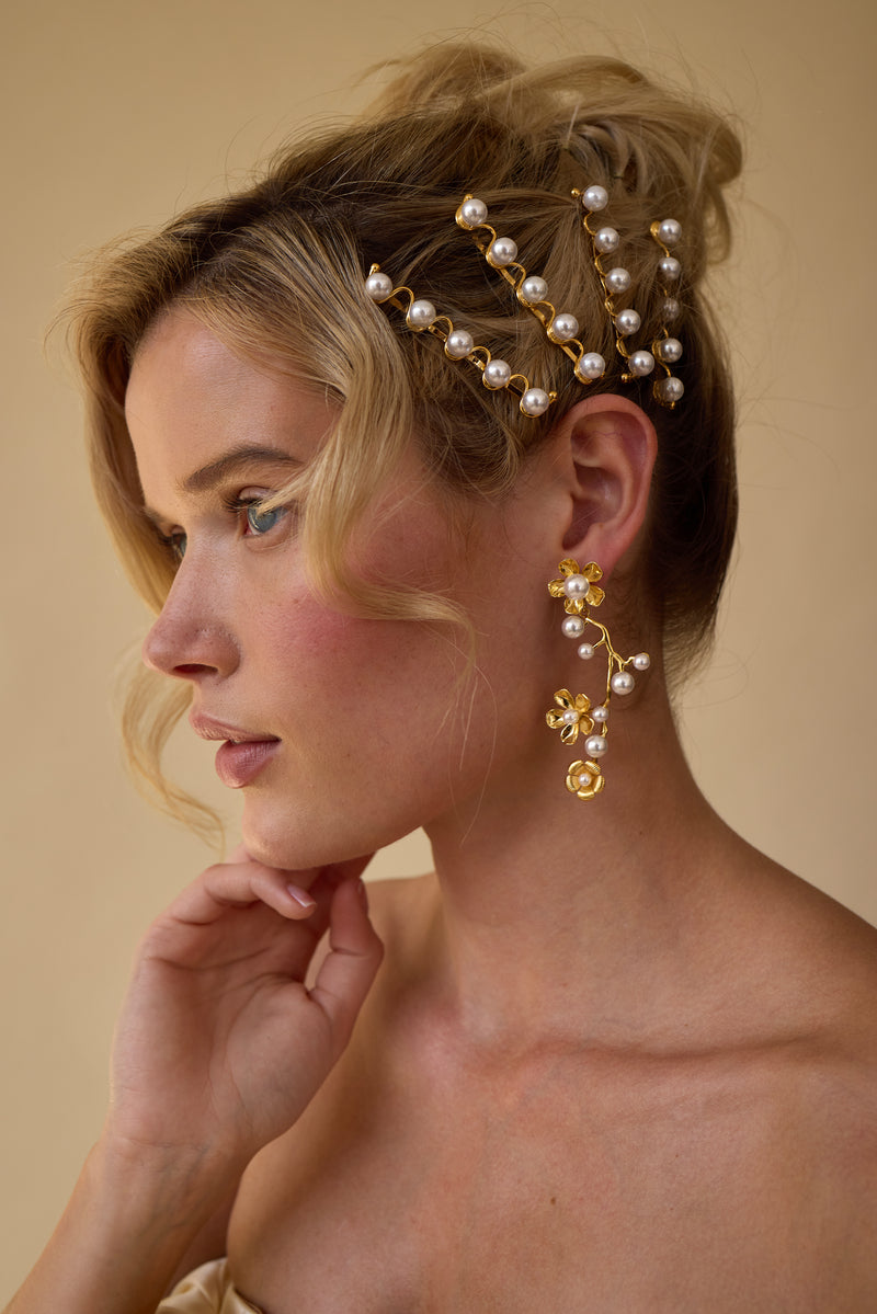 Brynn Floral Pearl Linear Earrings