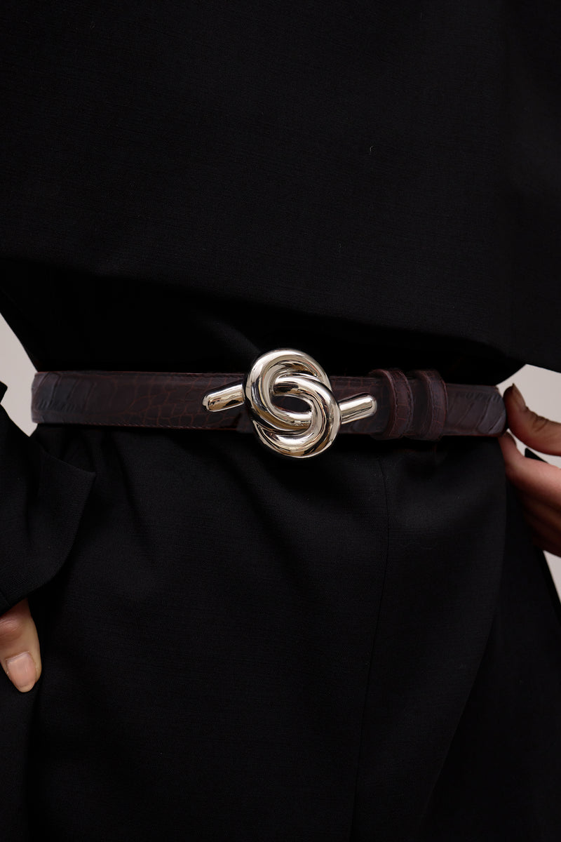 Glossy Knot Croc Leather Belt