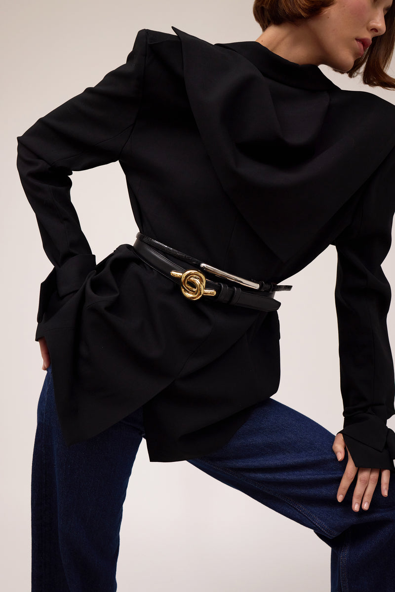 Glossy Bar Croc Leather Belt