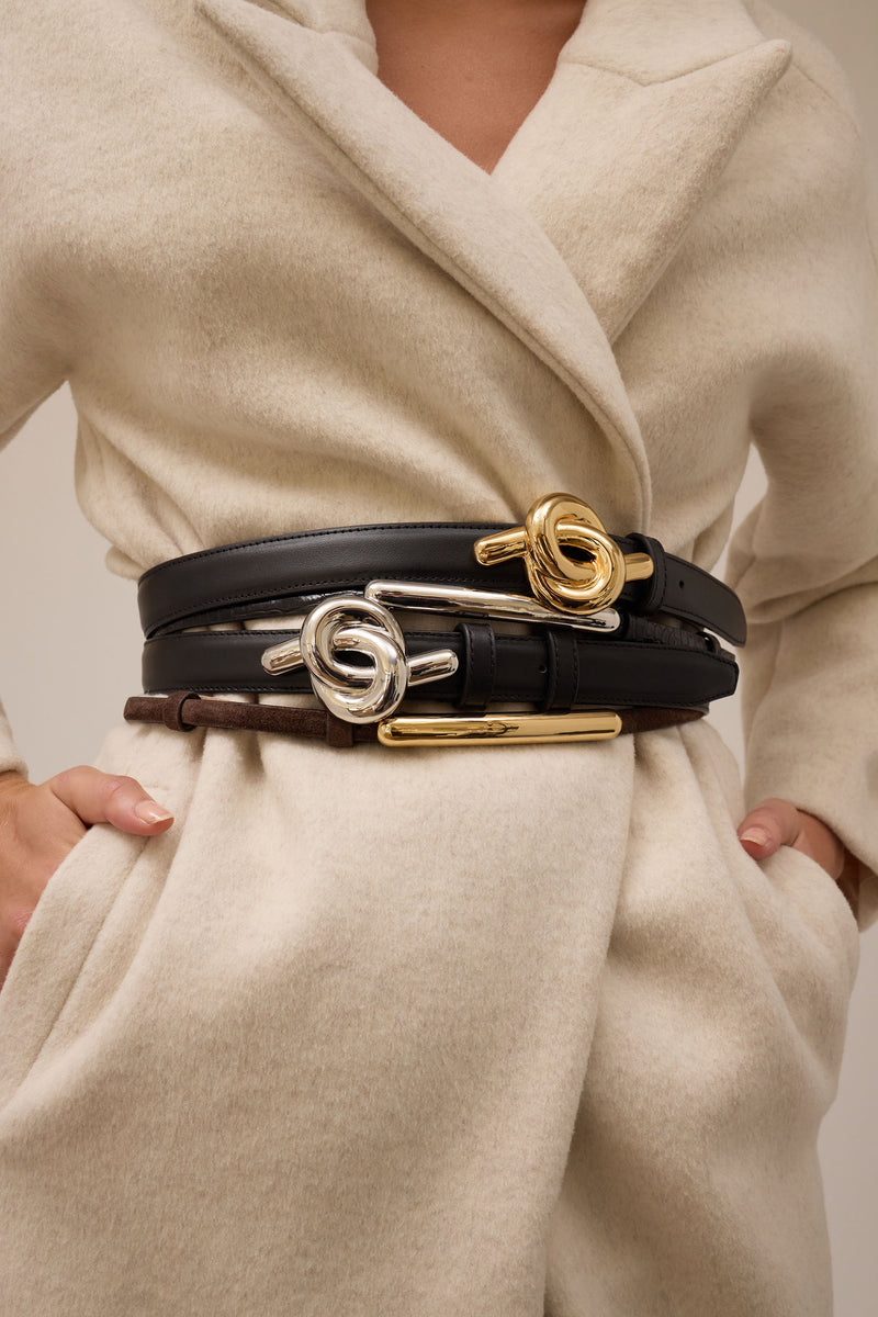 Glossy Bar Croc Leather Belt