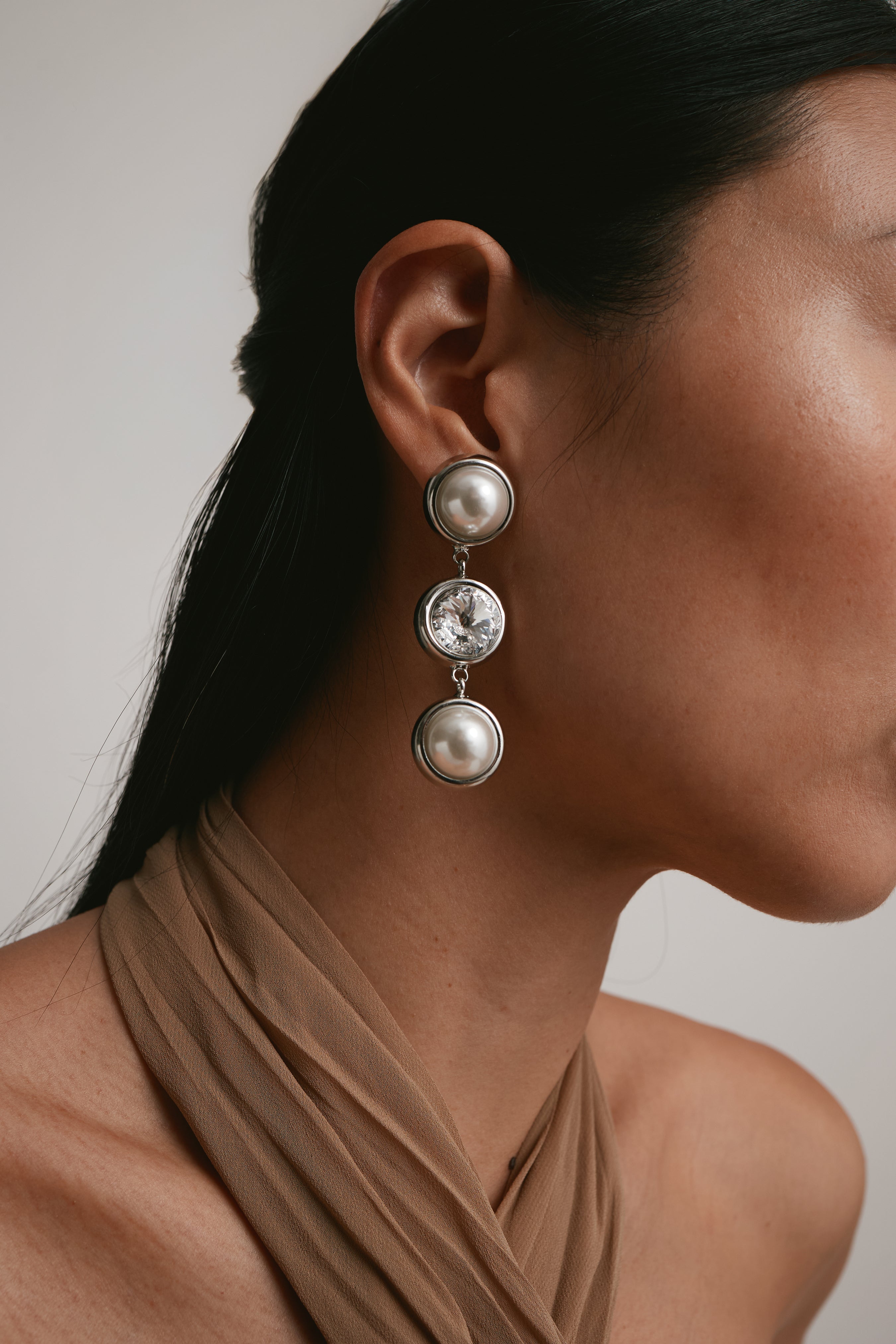 Clare Crystal and Pearl Linear Earrings