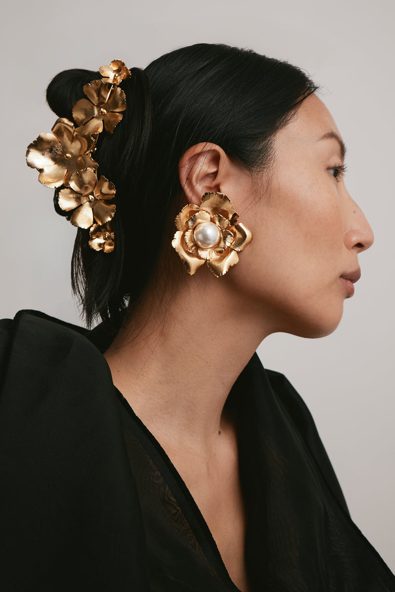 Jasmine Floral Pearl Button Earrings