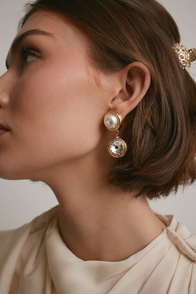 Clare Crystal and Pearl Drop Earrings