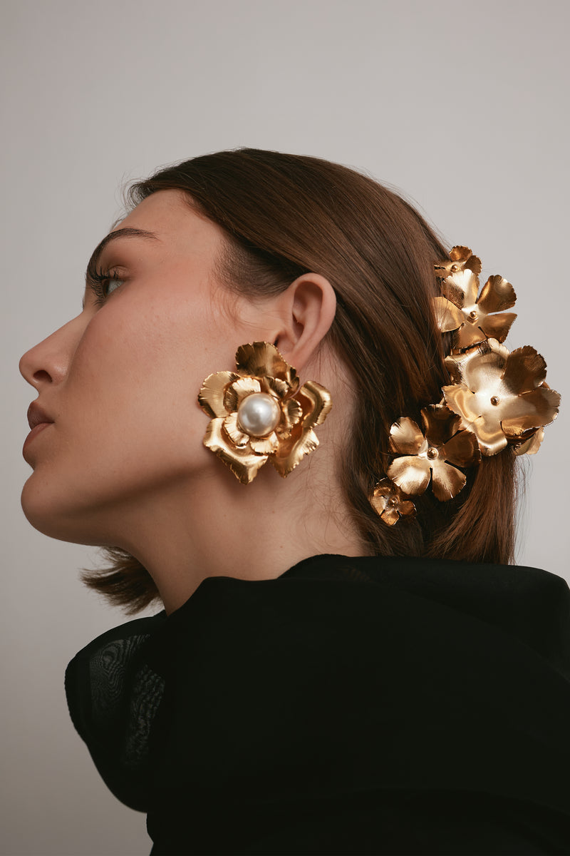 Jasmine Floral Pearl Button Earrings