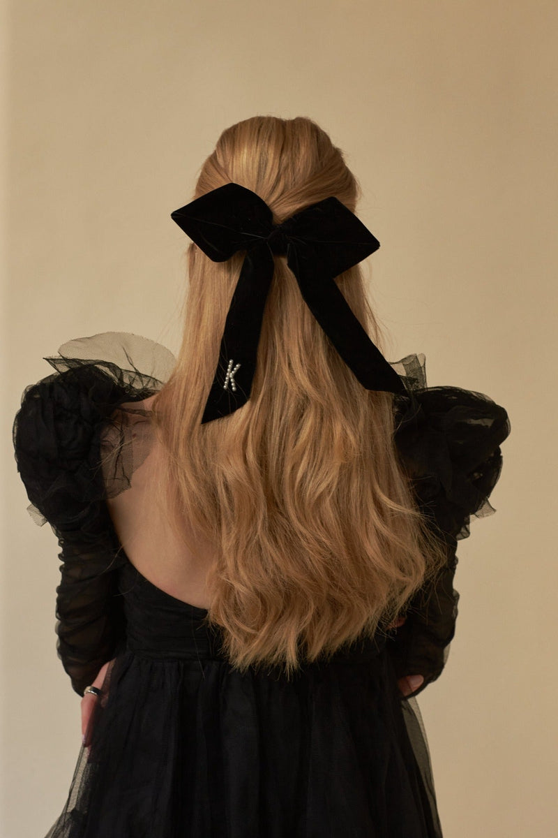 Monogram Crystal / Pearl Bow Barrette