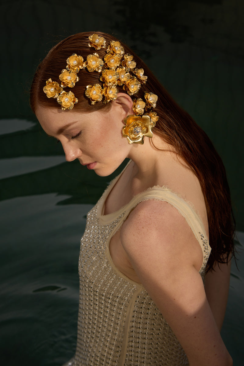 Jasmine Floral Crystal Button Earrings