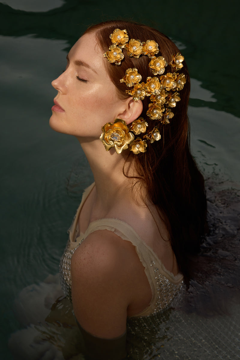 Jasmine Floral Crystal Button Earrings