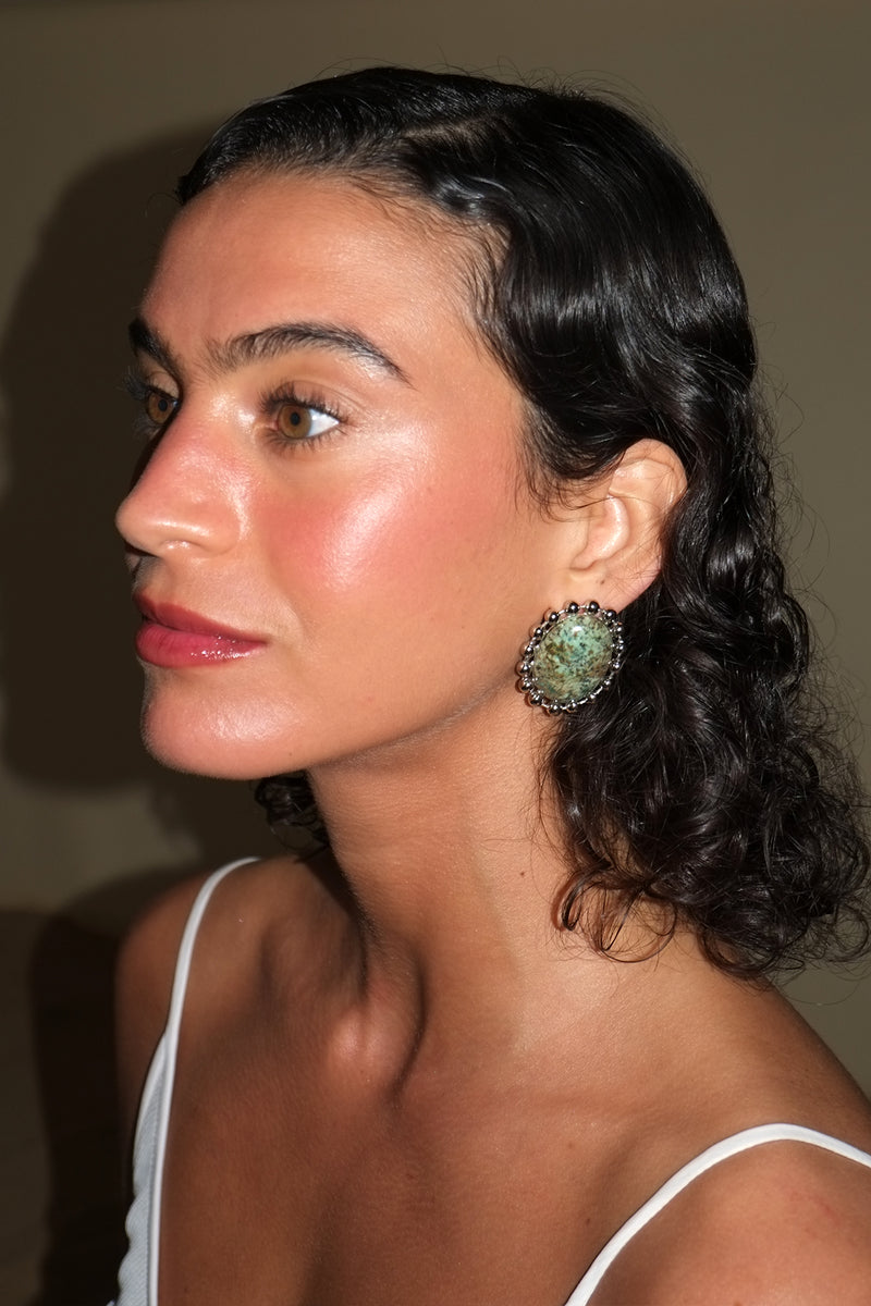 Lina Ballchain Oval Button Earrings