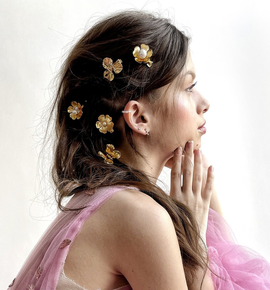 Philippa Pearl and Crystal Flower Clip Set of 3