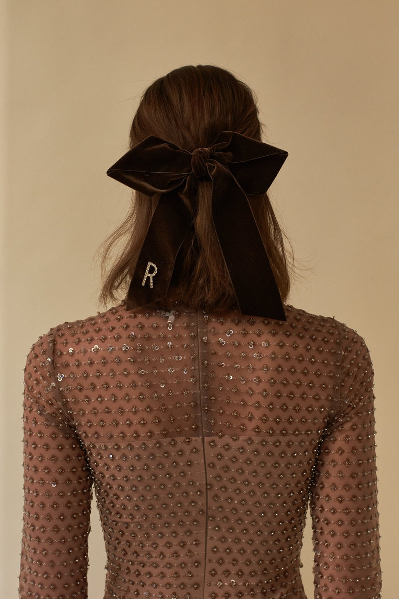 Monogram Crystal / Pearl Bow Barrette