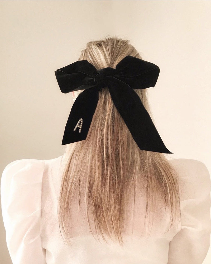 Monogram Crystal / Pearl Bow Barrette
