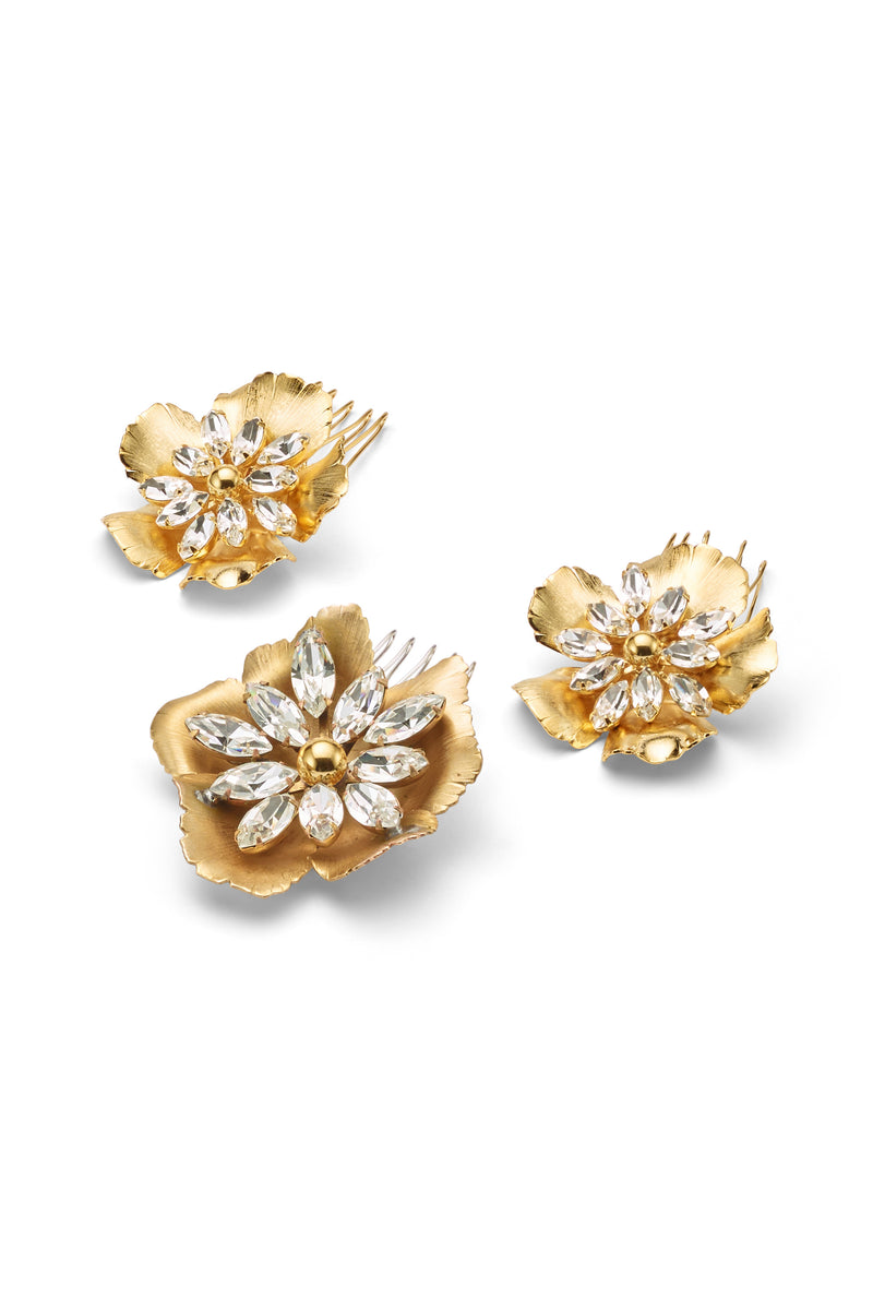 Jasmine Floral Crystal Comb Set of 3