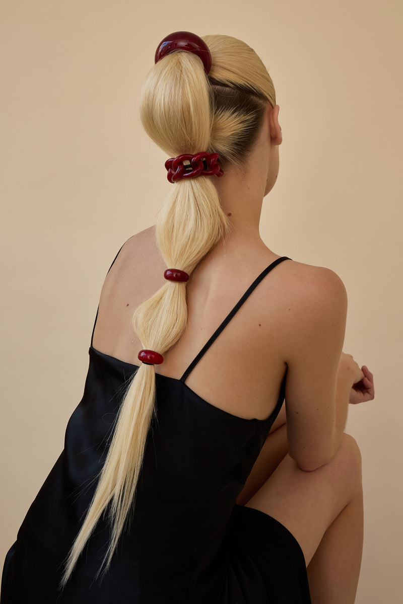 Red Marble Mini Dome Pony Cuff