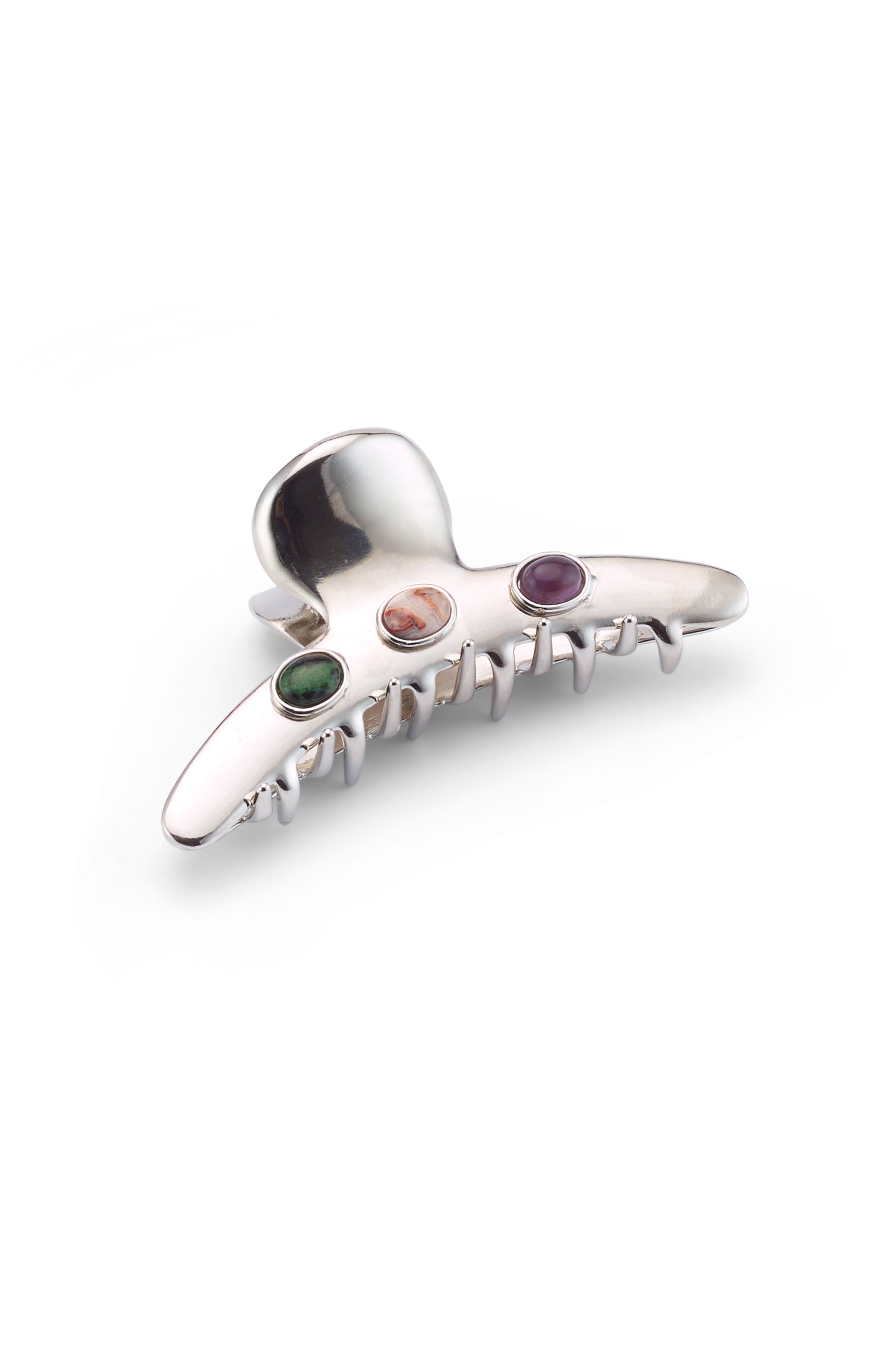 Silver hair clip with semi precious stones