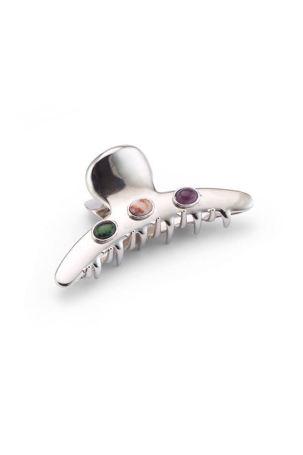 Silver hair clip with semi precious stones