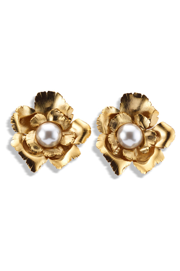 Jasmine Floral Pearl Button Earrings