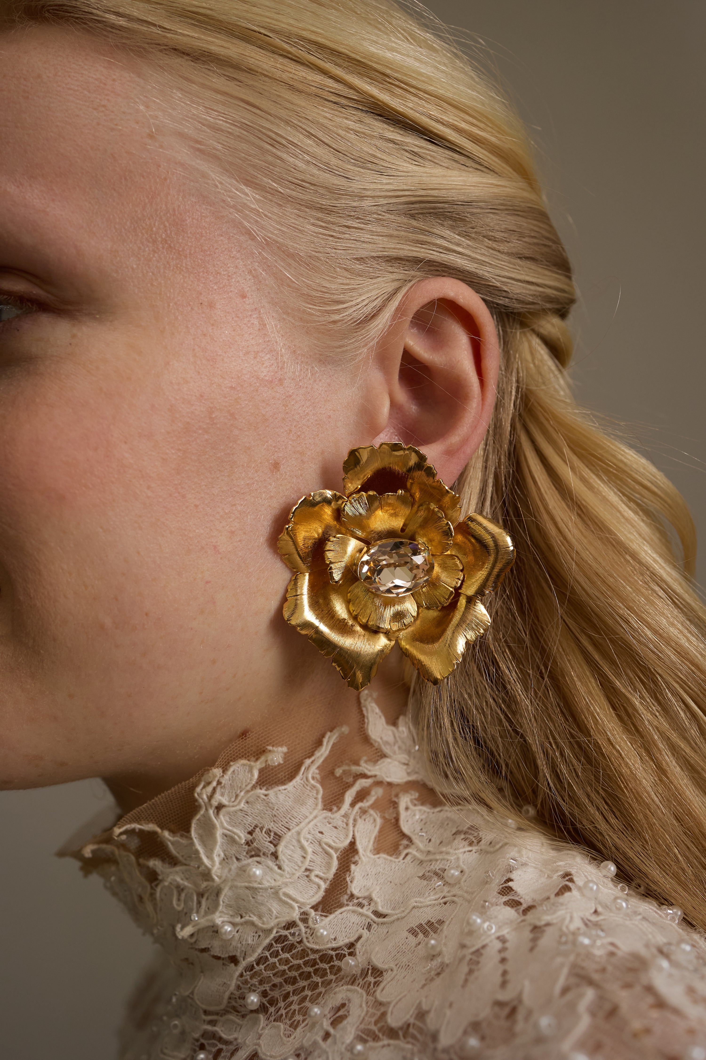 Jasmine Floral Crystal Button Earrings