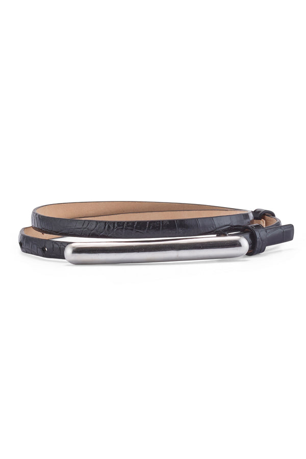 Glossy Bar Croc Leather Belt