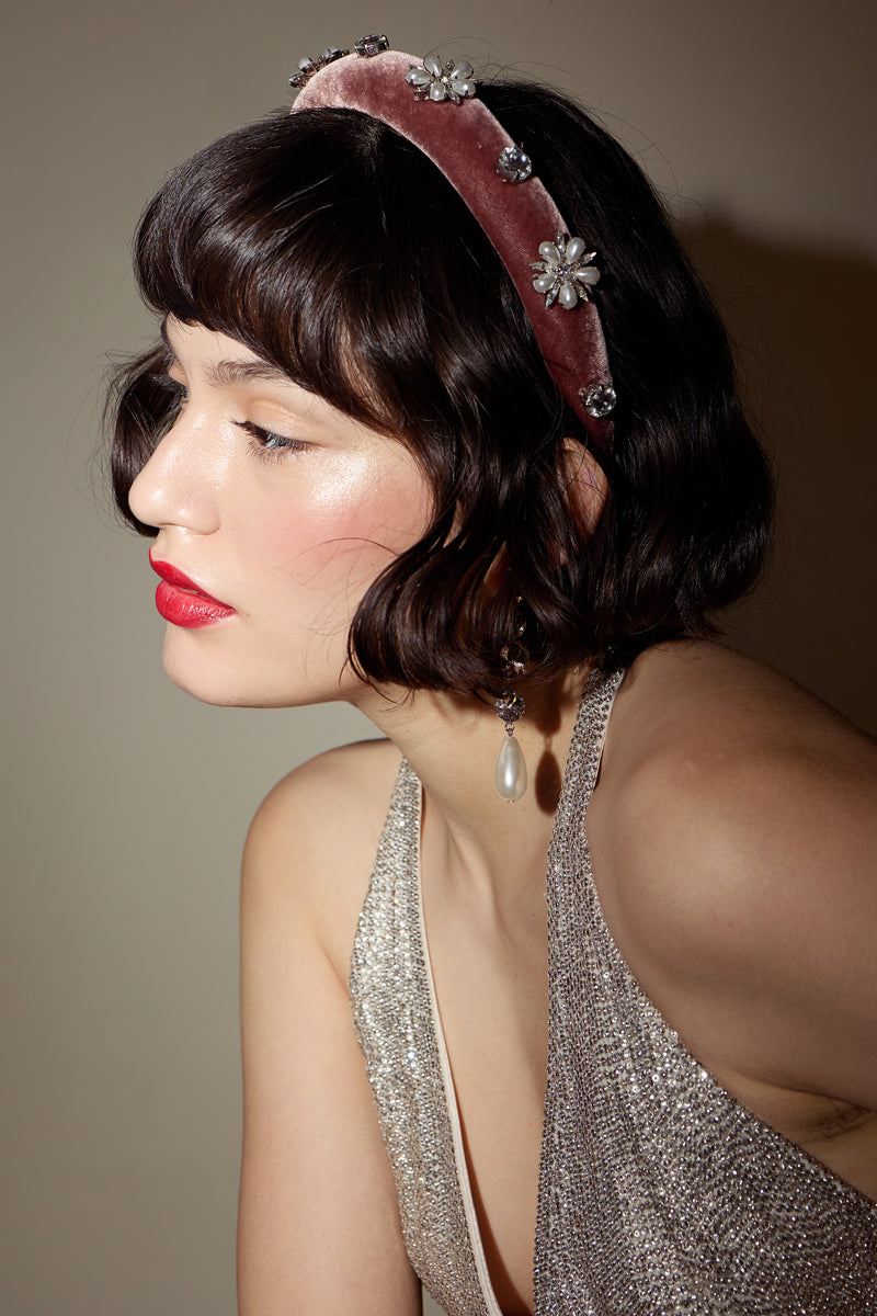 Annie Pearl and Crystal Velvet Padded Headband