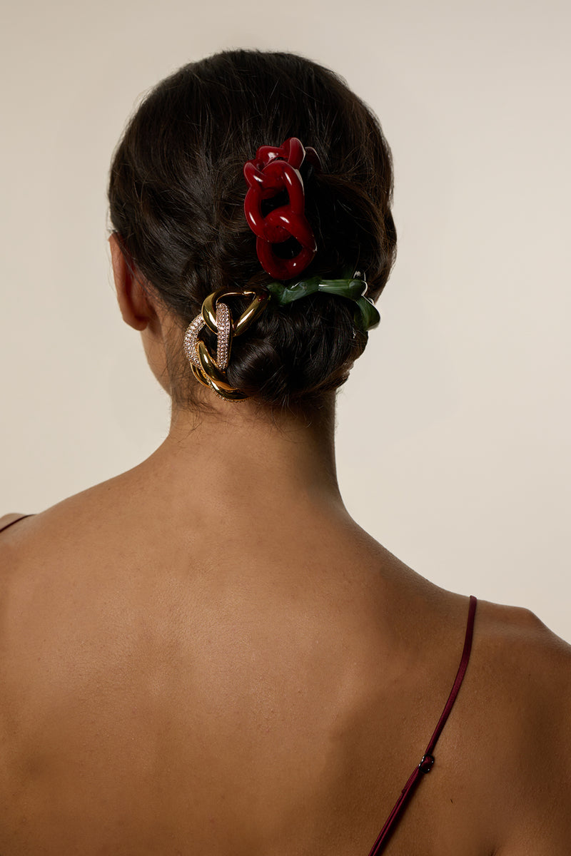Red Elena Chain Marble Pony Cuff