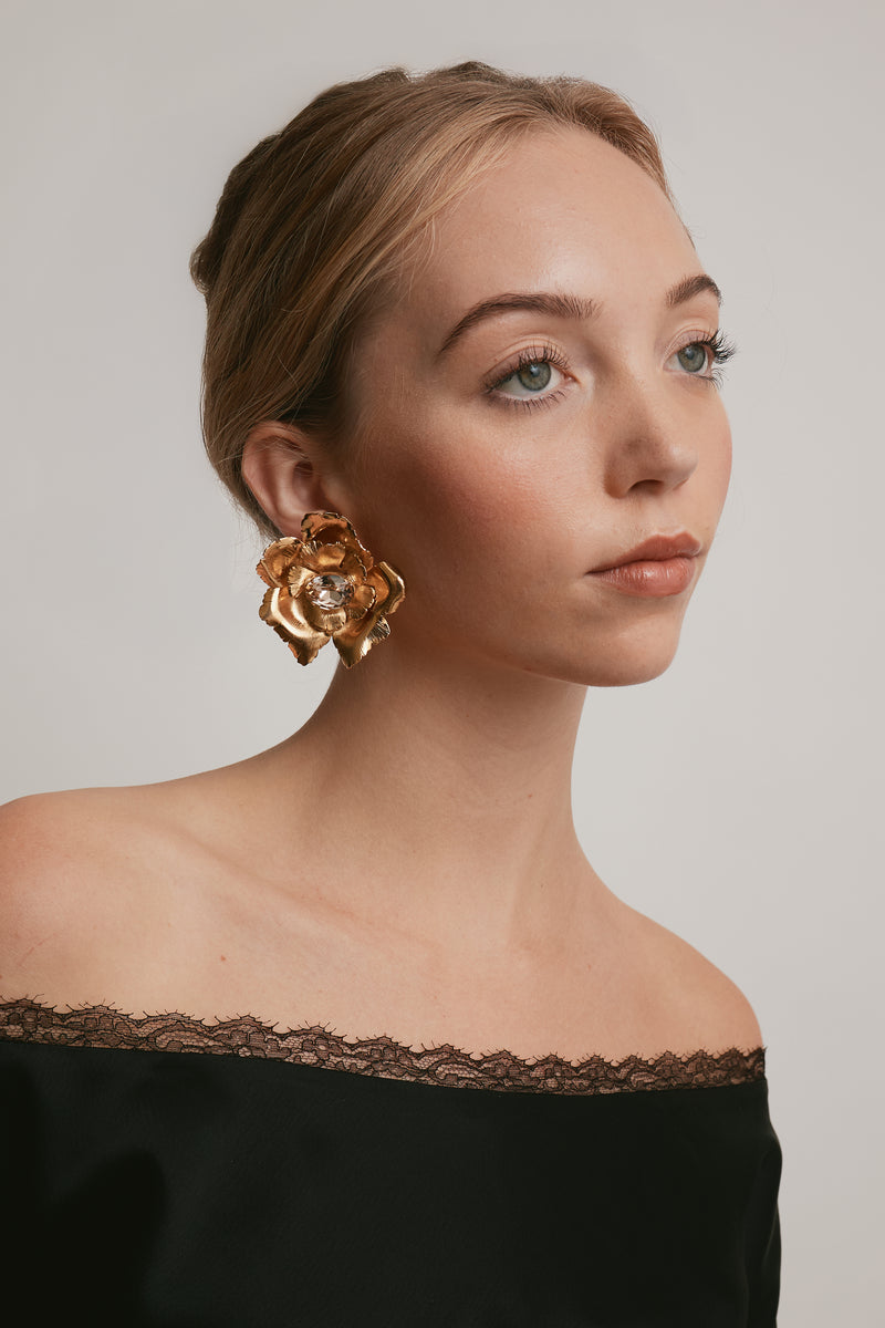 Jasmine Floral Crystal Button Earrings