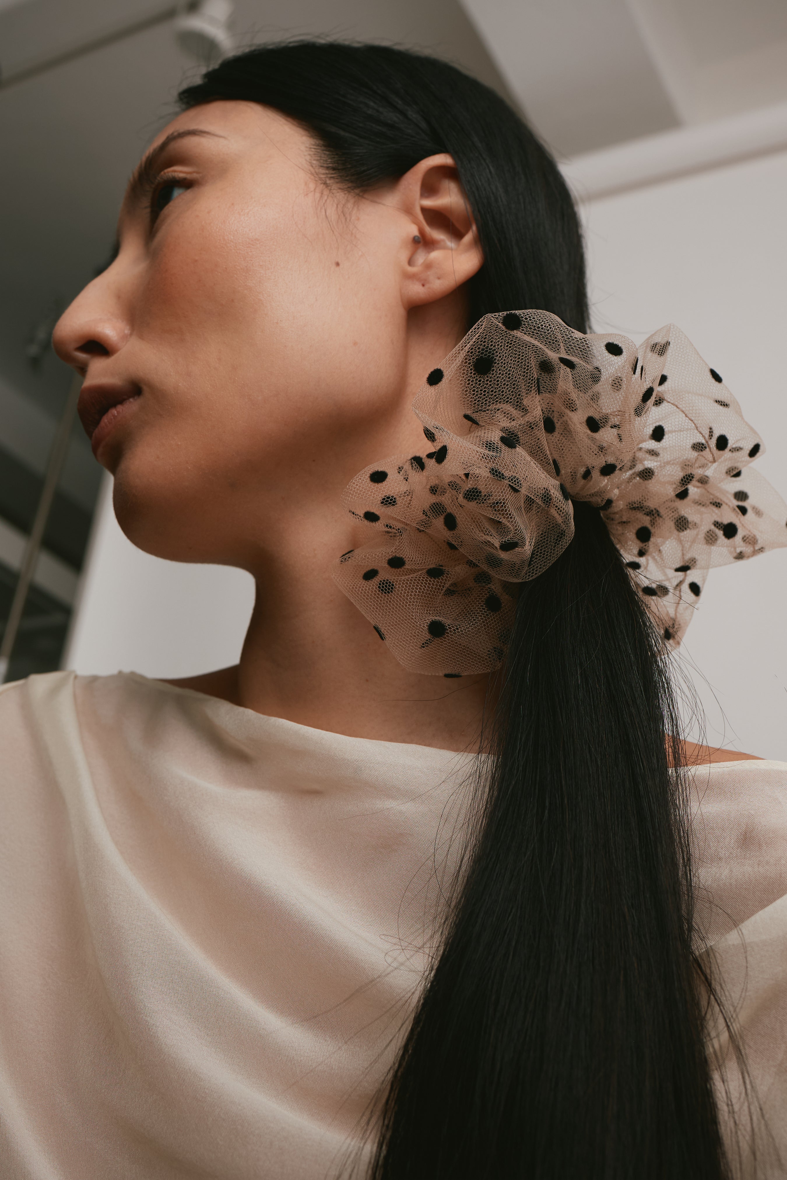 Juliette Polka Dot Tuelle Scrunchie