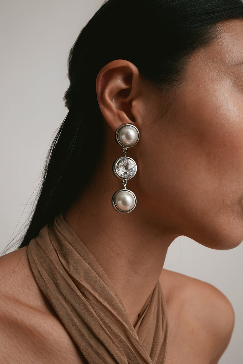 Clare Crystal and Pearl Linear Earrings