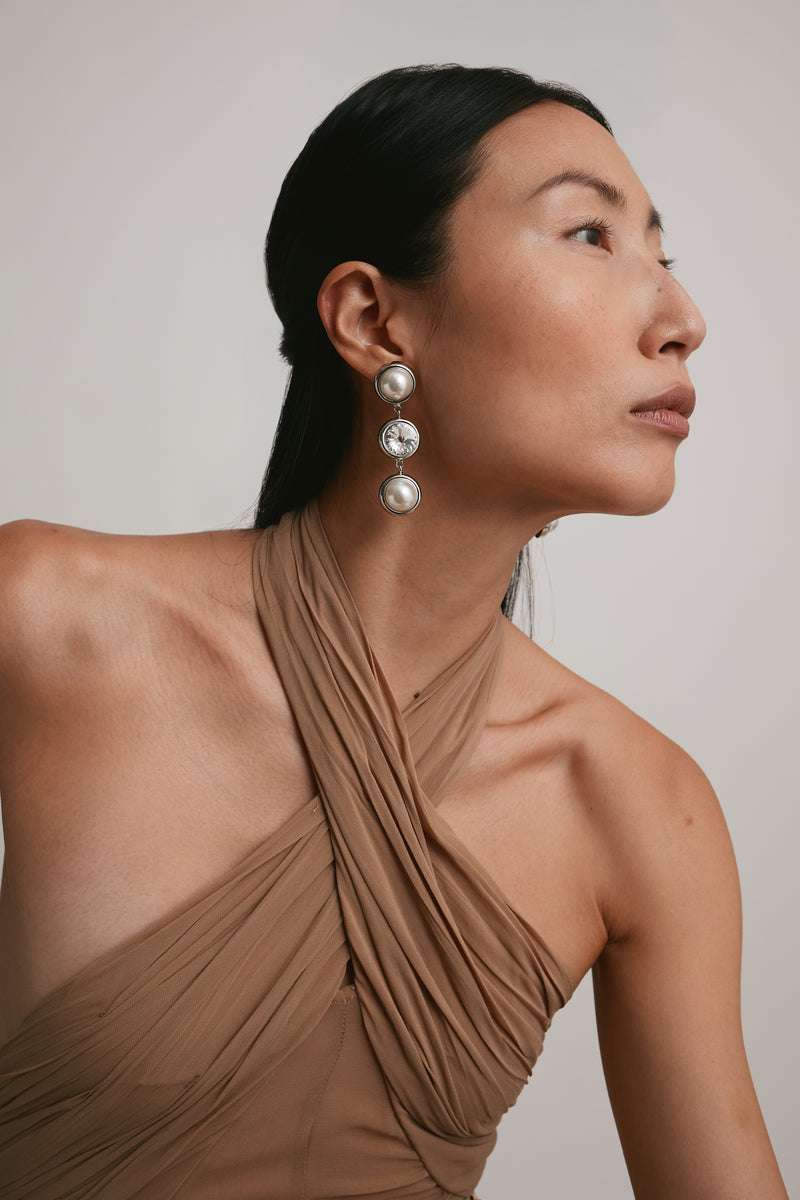 Clare Crystal and Pearl Linear Earrings