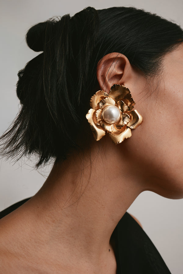 Jasmine Floral Pearl Button Earrings