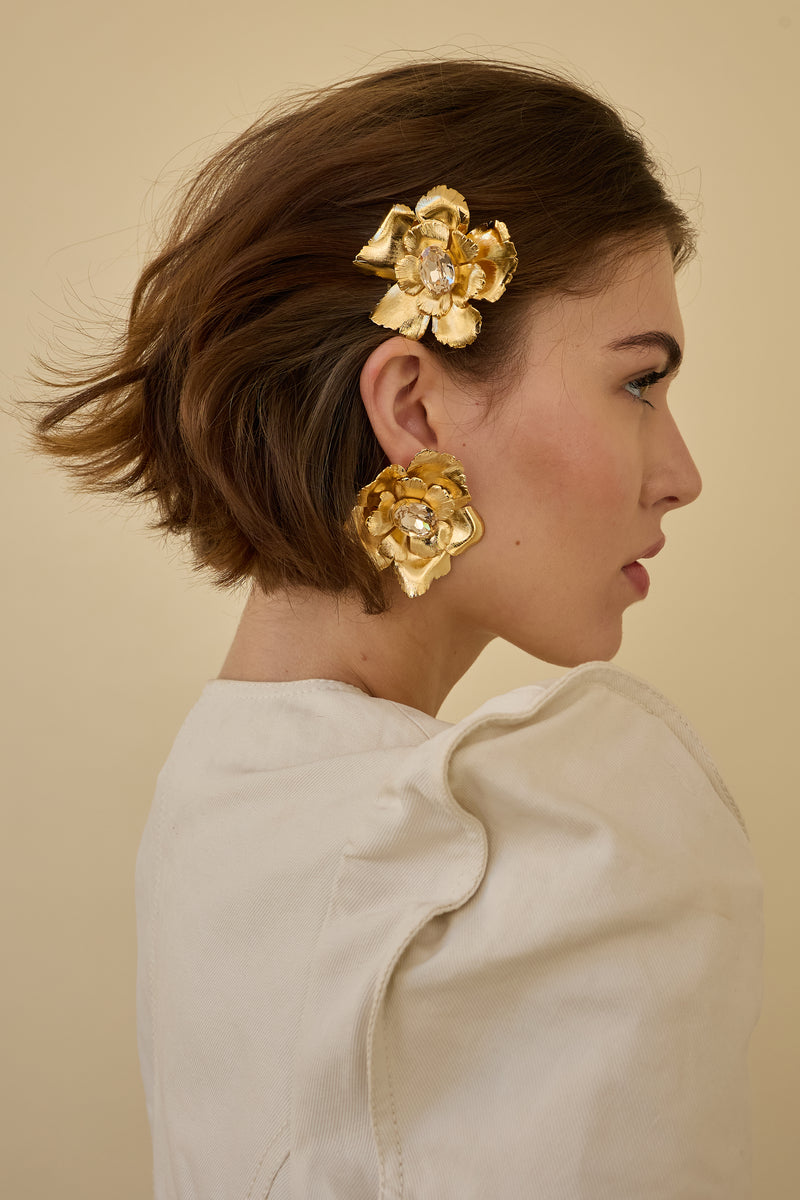 Jasmine Floral Crystal Button Earrings