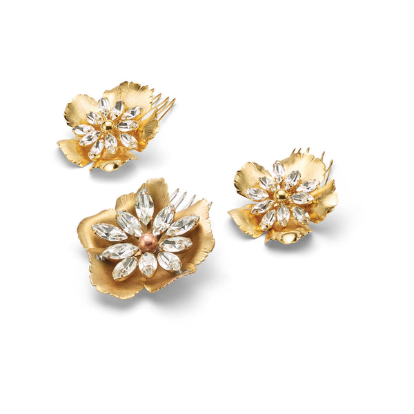 Jasmine Floral Crystal Comb Set of 3