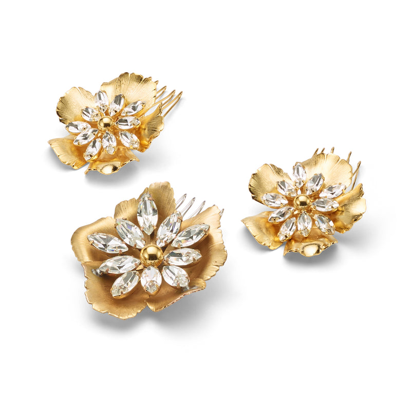 Jasmine Floral Crystal Comb Set of 3