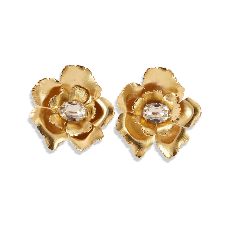 Jasmine Floral Crystal Button Earrings