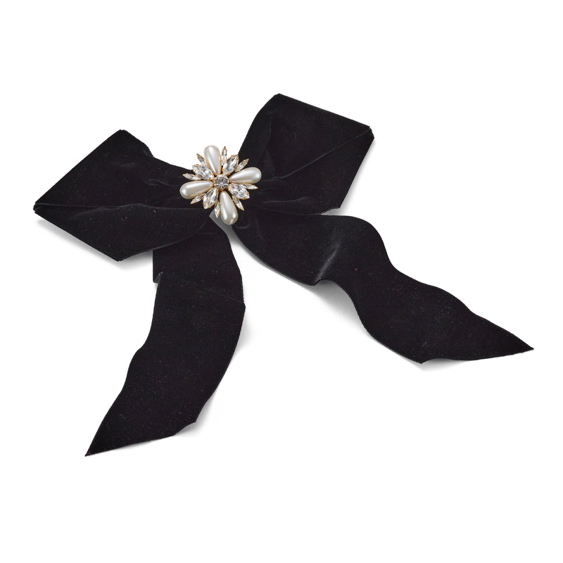 Annie Pearl and Crystal Velvet Large Bow