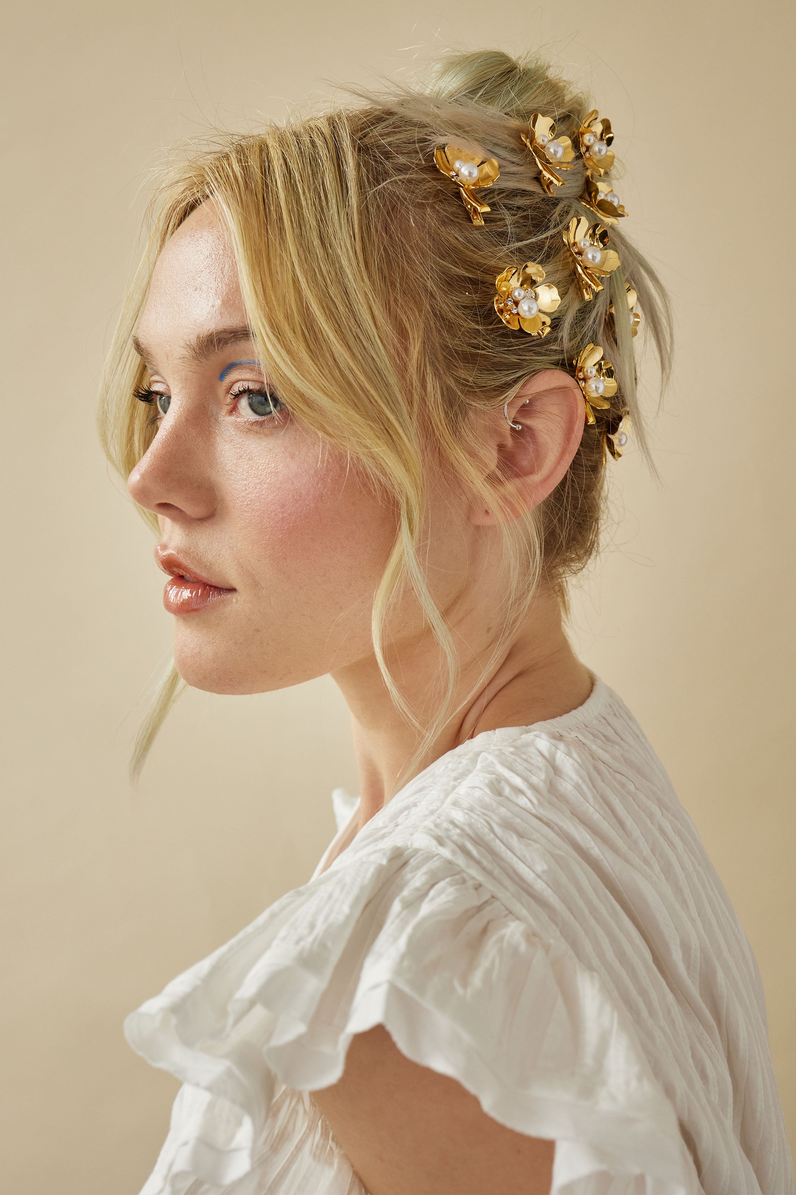 Philippa Pearl and Crystal Flower Clip Set of 3 | LELET NY