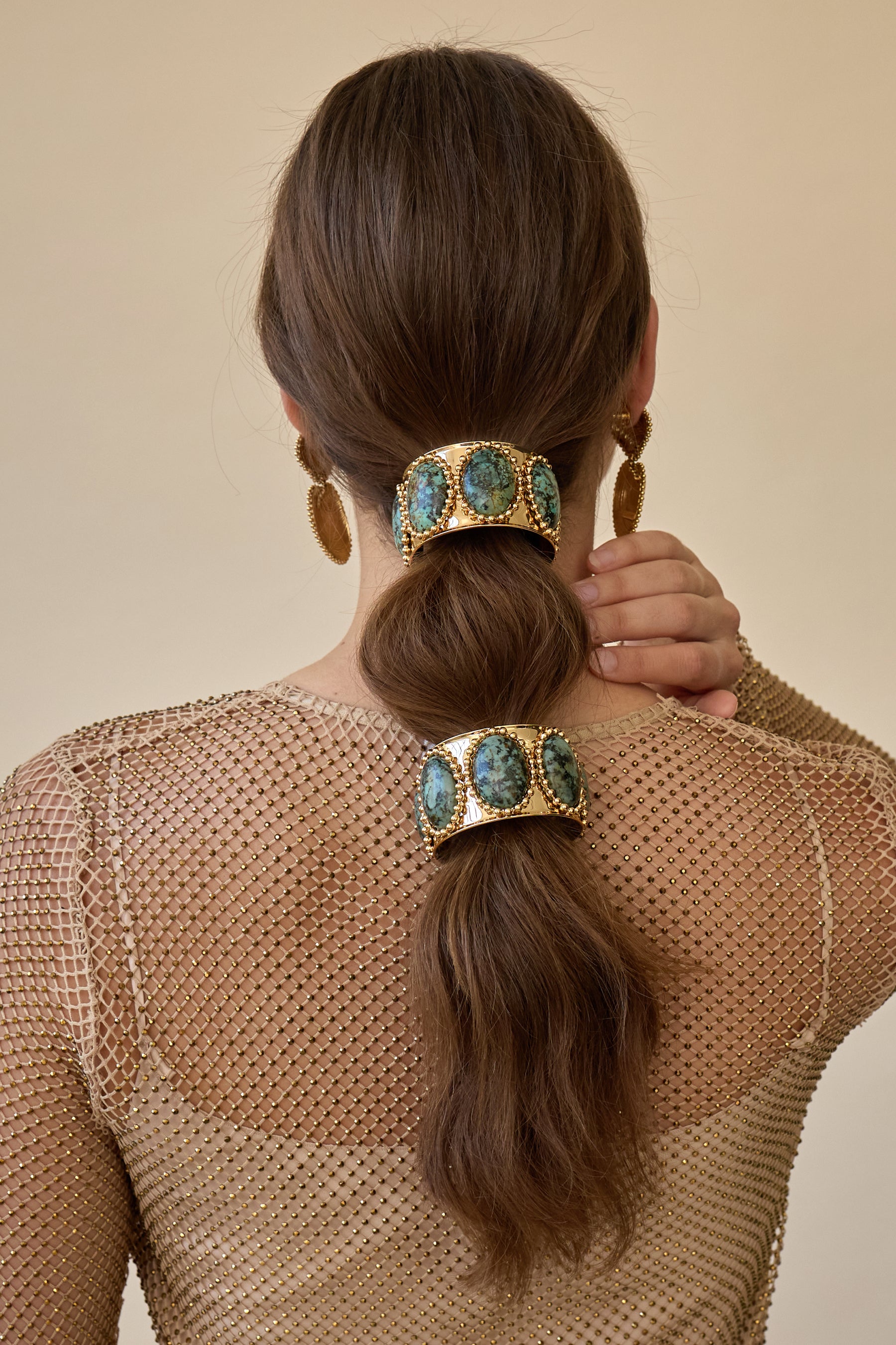 Tera Ballchain Stone Wide Pony Cuff