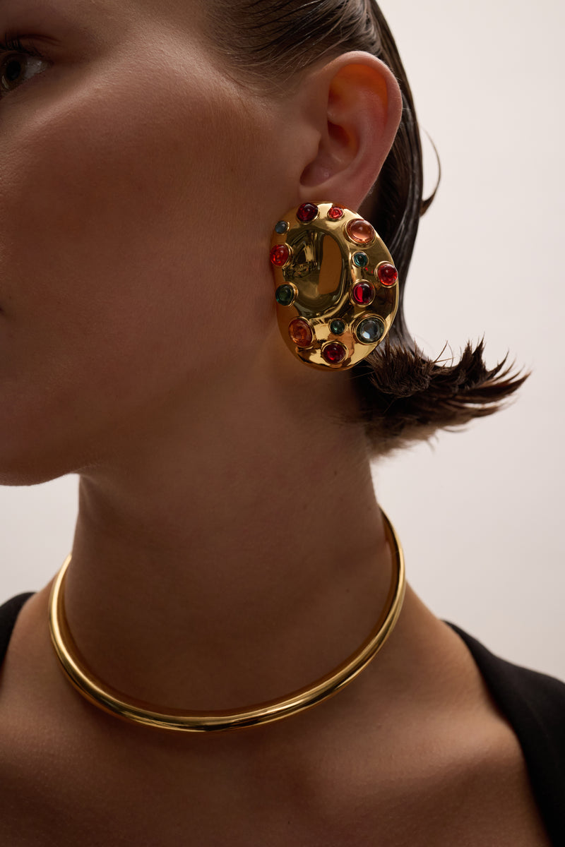 Zoe Bezel Button Clip On Earrings