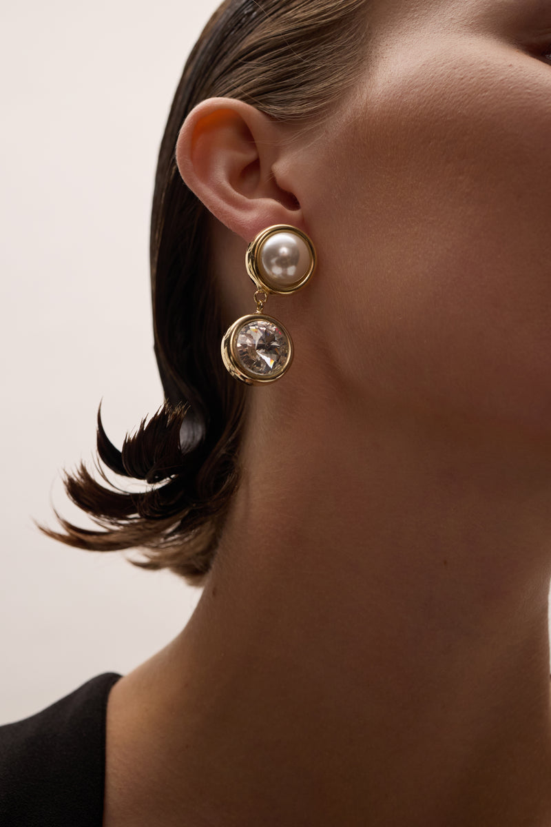 Clare Crystal and Pearl Drop Earrings