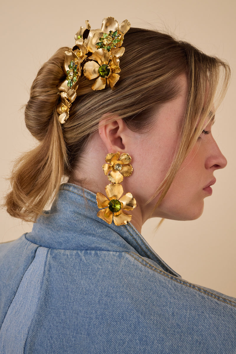 Moss Eden Floral Crystal Drop Earrings