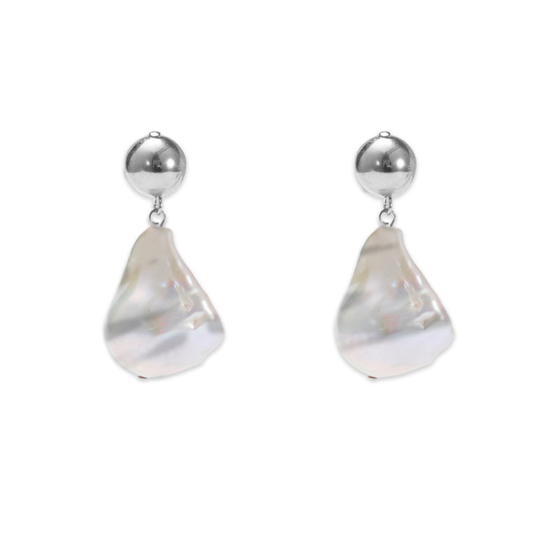Rhodium Freshwater Pearl Drop Earrings