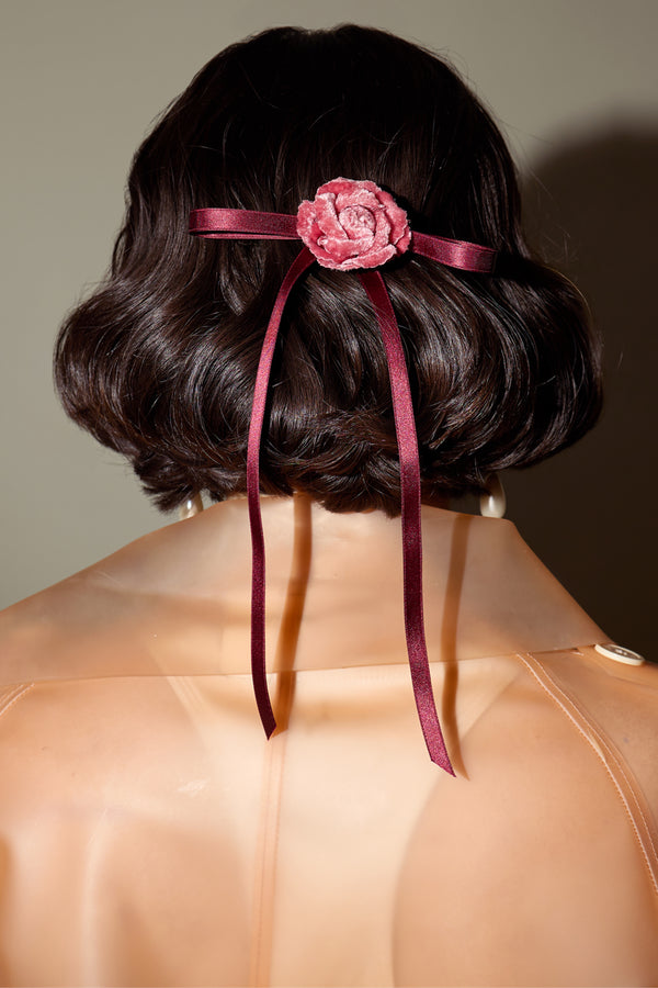 Velvet Rosette Skinny Bow Barrette