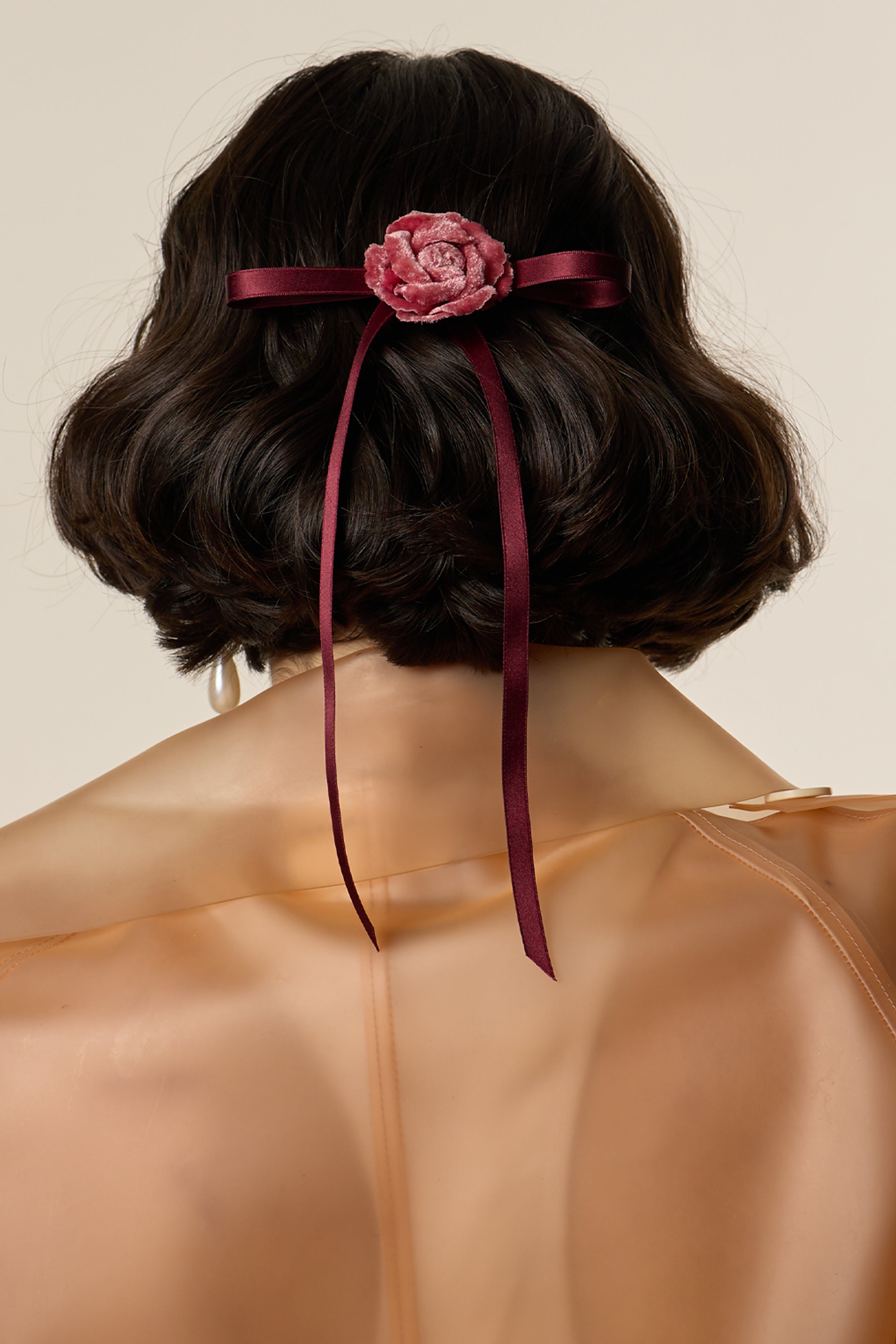 Velvet Rosette Skinny Bow Barrette