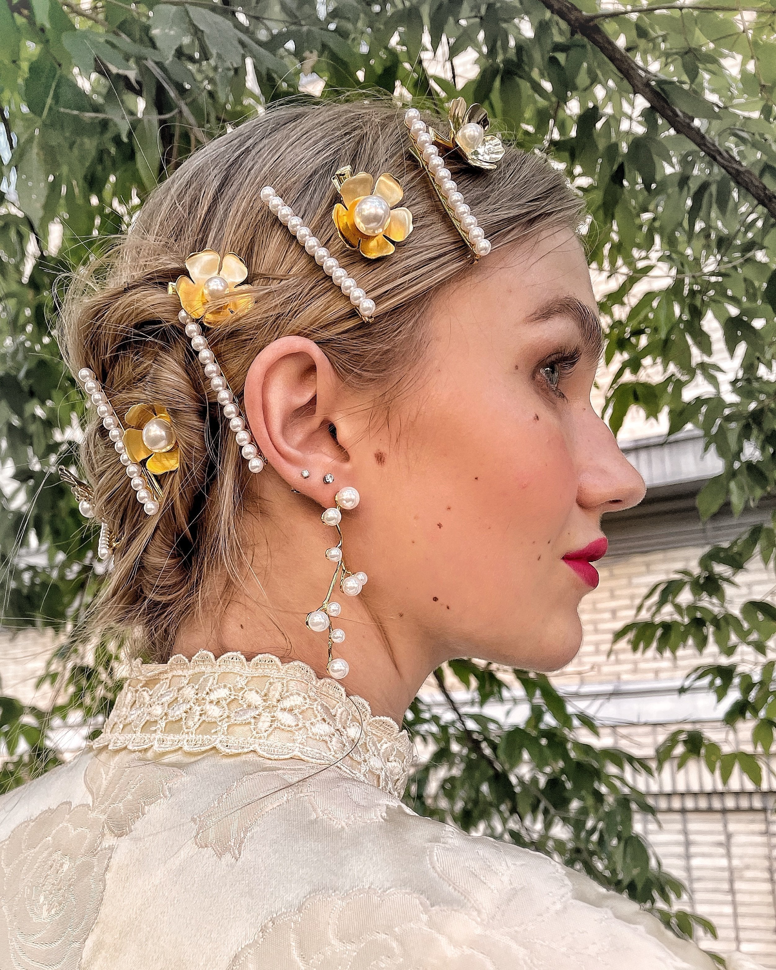 Philippa Pearl Flower Clip Set of 3 | LELET NY