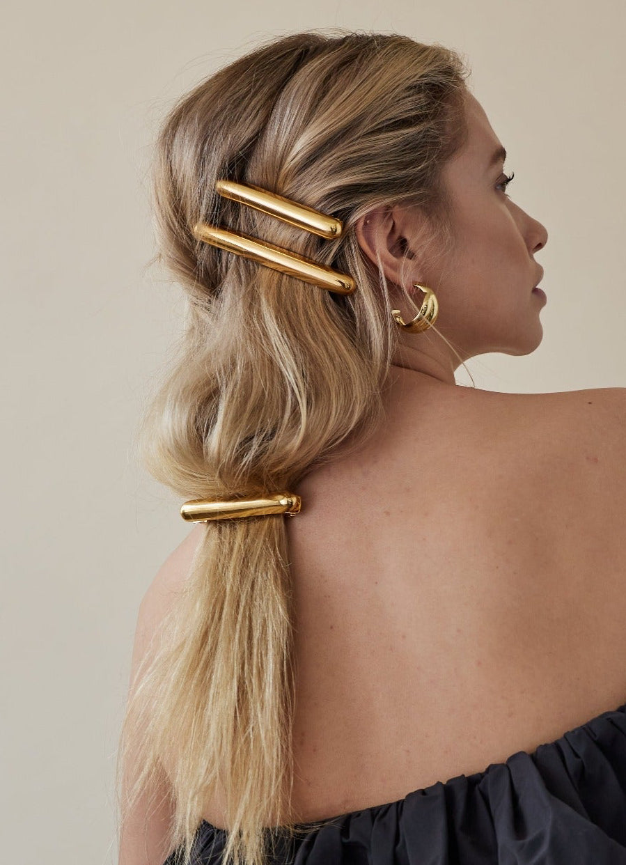Lelet New York バーバレッタ　ゴールド Glossy Bar Barrette | LELET NY