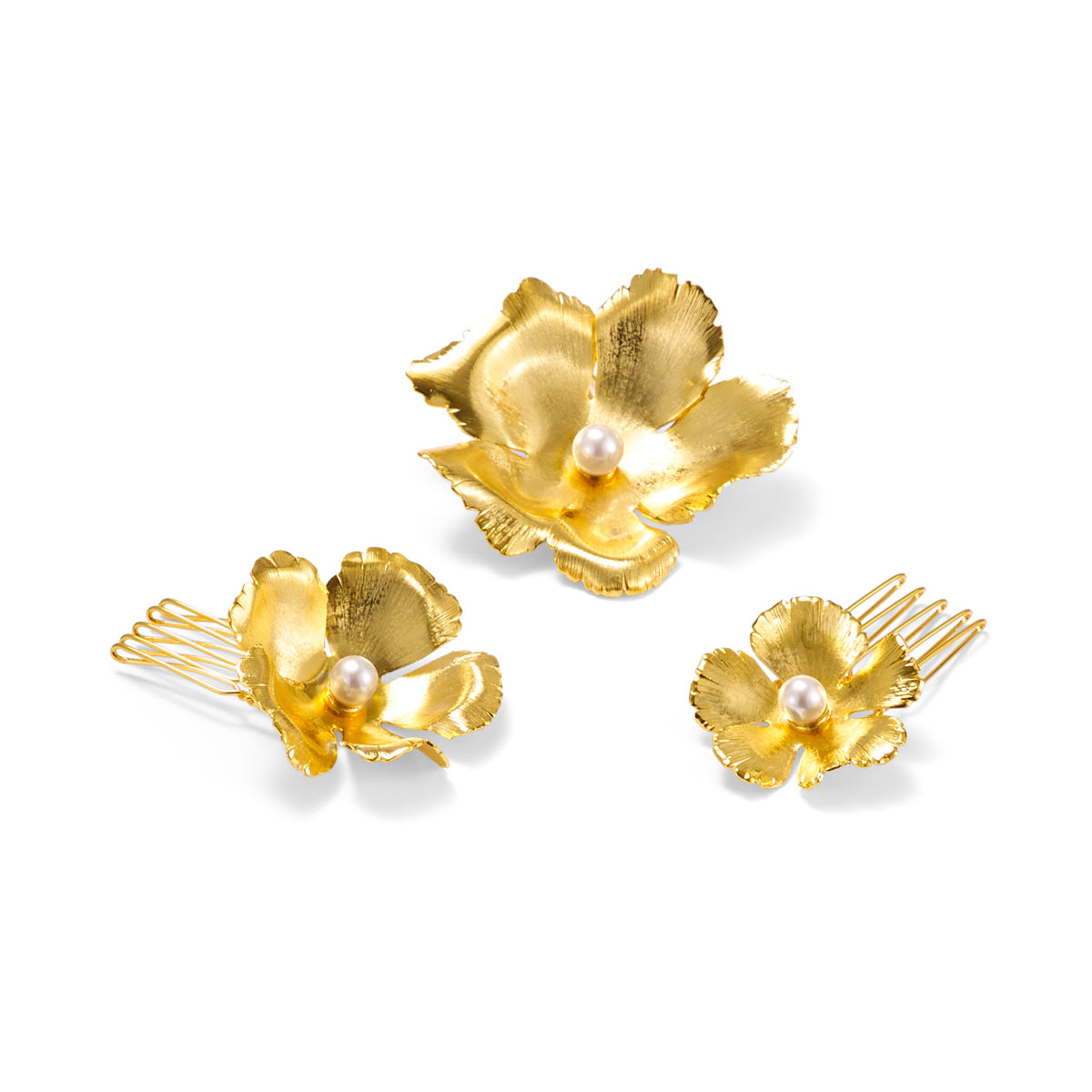 Lelet NY Gold Floral Pearl Hair Comb Set Of 3 - Women\'s Accessories Philippa Pearl Flower Clip Set of 3 | LELET NY main image 4